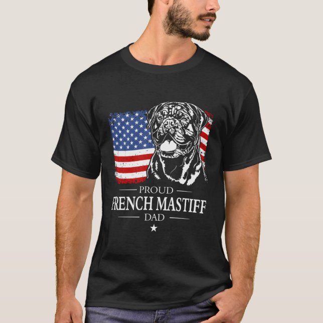 Proud Fransk Mastiff American Flagga Patriotic Hun T Shirt (Framsida)