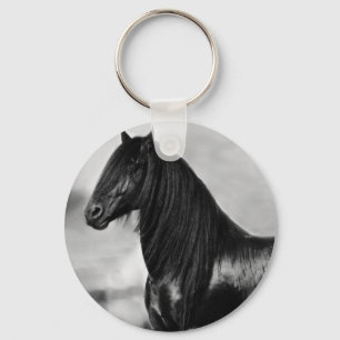 Proud Friesian Black Stallion Häst Nyckelring