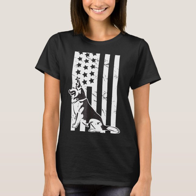 Proud German Shepherd Hund American Flagga T Shirt (Framsida)