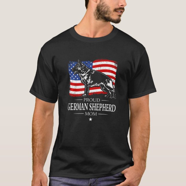 Proud German Shepherd Mamma American Flagga Patrio T Shirt (Framsida)