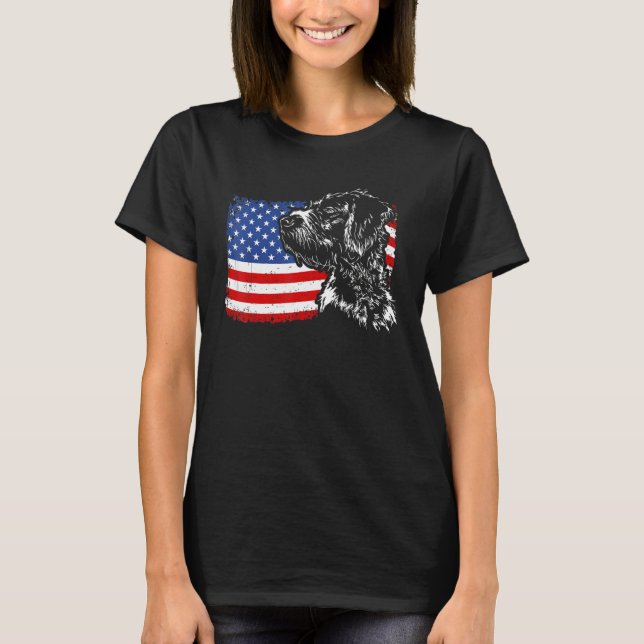 Proud German Wirehsted Pointer American Flagga Pat T Shirt (Framsida)