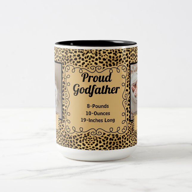 Proud Godfather Cheetah Animal Print Baby Photo Två-Tonad Mugg (Center)