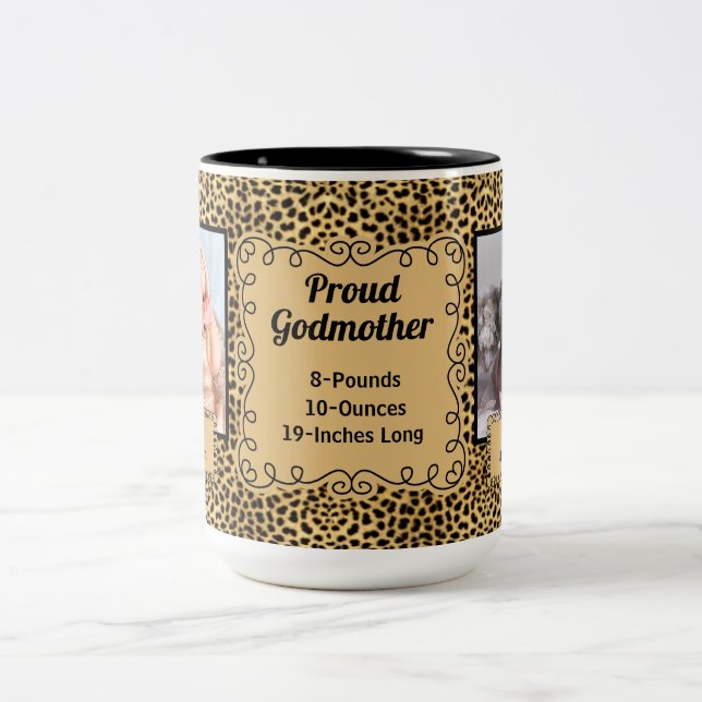 Proud Godmor Cheetah Animal Print Baby Photos Två-Tonad Mugg (Center)