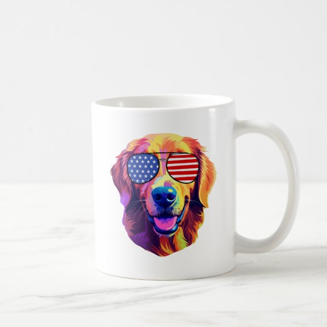 Proud Golden Retriever American Flagga sunglass Kaffemugg (Höger)