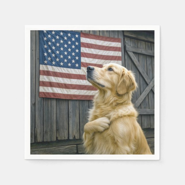 Proud Golden Retriever With American Flag Pappersservett (Framsidan)