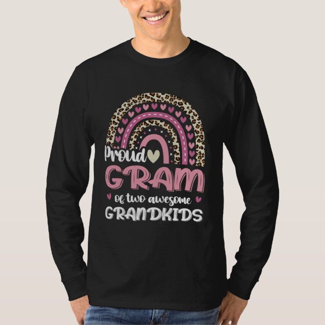 Proud Gram Of Two Grandkids Leopard Rainbow Grandm T Shirt (Framsida)