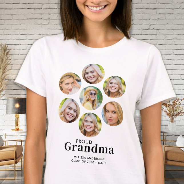 Proud GRANDMA Anpassningsbar 7 Photo Collage Stude T Shirt (Skapare uppladdad)