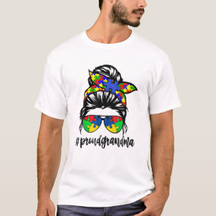 Proud Grandma Autism Awareness Messy Bun Women T Shirt