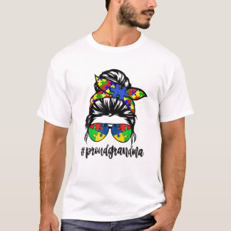 Proud Grandma Autism Awareness Messy Bun Women T Shirt
