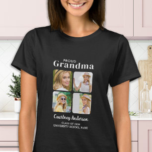 Proud GRANDMA Modern Anpassningsbar 4 Photo Studen T Shirt