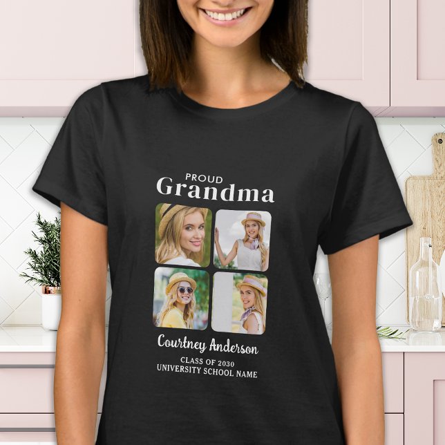 Proud GRANDMA Modern Anpassningsbar 4 Photo Studen T Shirt (Skapare uppladdad)