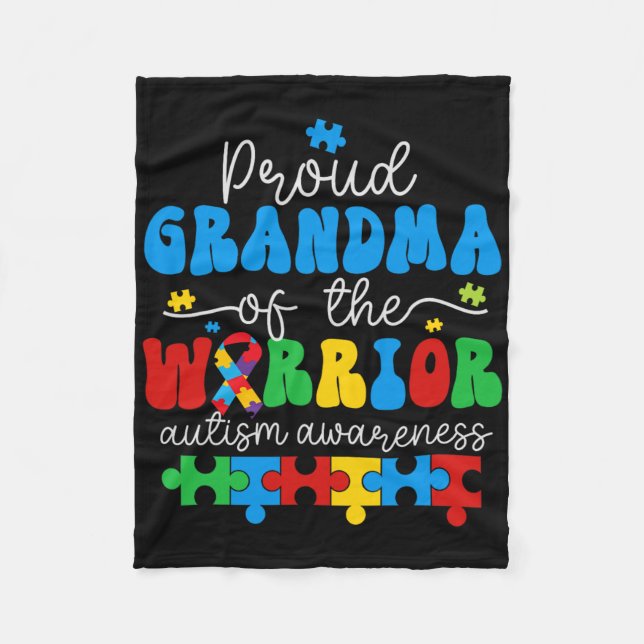 Proud Grandma of a Warrior Autism Awareness Puzzle Fleecefilt (Framsidan)