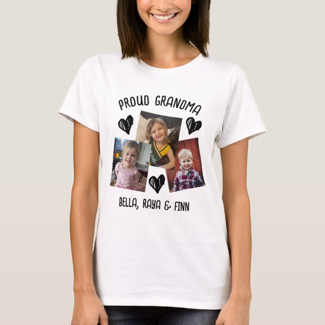 Proud Grandma | Personlig Foton och Namn T Shirt (Framsida)