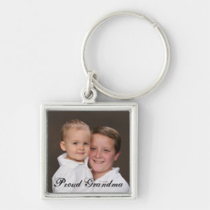 Proud Grandma Photo Keychain Fyrkantig Silverfärgad Nyckelring
