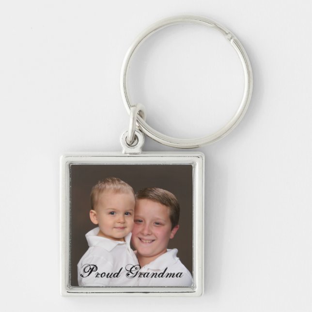 Proud Grandma Photo Keychain Fyrkantig Silverfärgad Nyckelring (Framsidan)