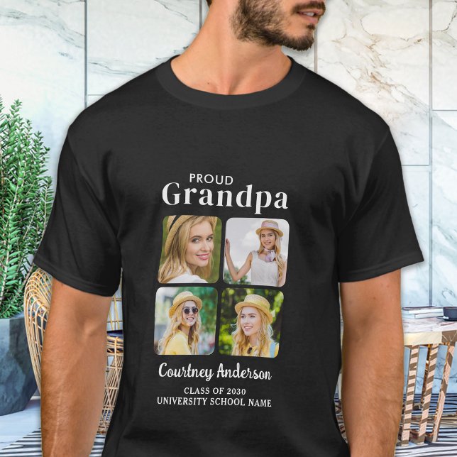 Proud GRANDMPA Modern Anpassningsbar 4 Foto Studen T Shirt (Skapare uppladdad)