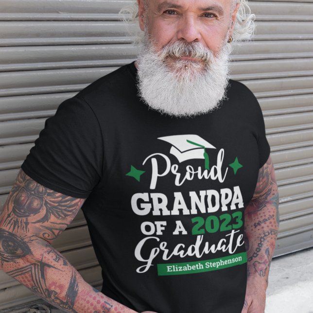 Proud Grandpa 2023 student grönt cap namn T Shirt (Skapare uppladdad)