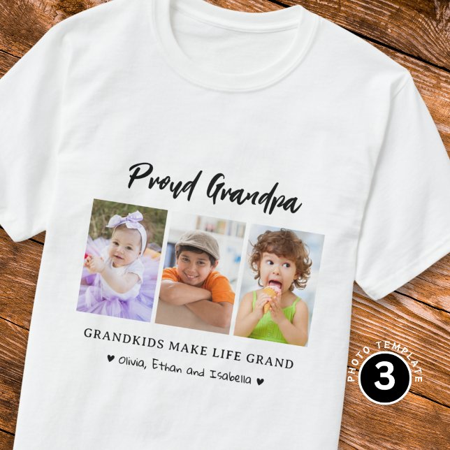 Proud Grandpa Barnbarn Gör liv till Grand 3 Photo T Shirt (Skapare uppladdad)
