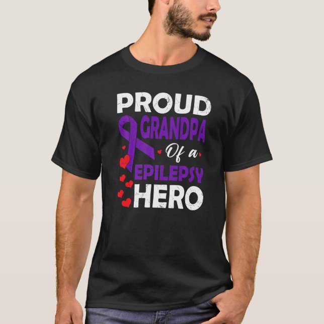 Proud Grandpa, Epilepsy Hero Warrior Lila Ri T Shirt (Framsida)
