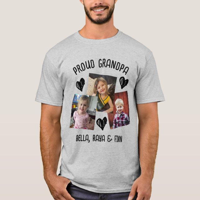 Proud Grandpa | Personlig Foton och Namn T Shirt (Framsida)