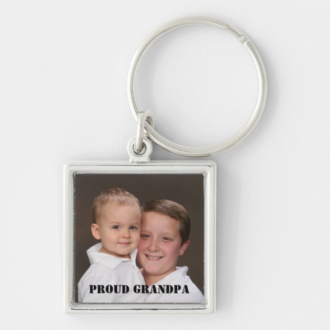 Proud Grandpa Photo Keychain Fyrkantig Silverfärgad Nyckelring (Framsidan)