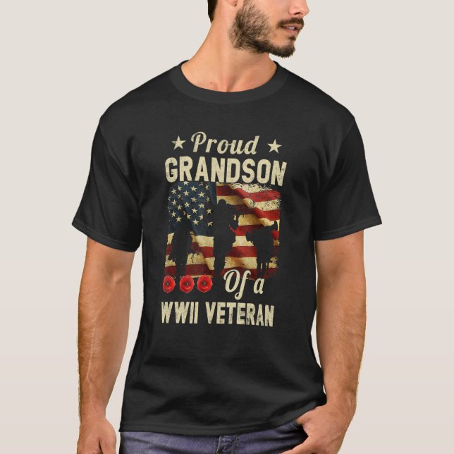 Proud Grandson of a Wwii Veteran Världskrig 2 Vet T Shirt (Framsida)