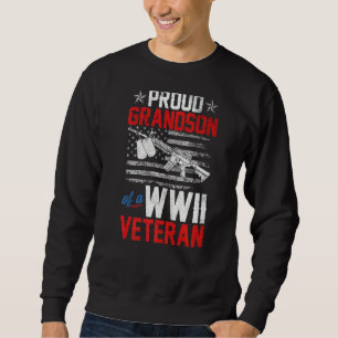 Proud Grandson of Wwii Veteran US Flagga Boots Vet Lång Ärmad Tröja