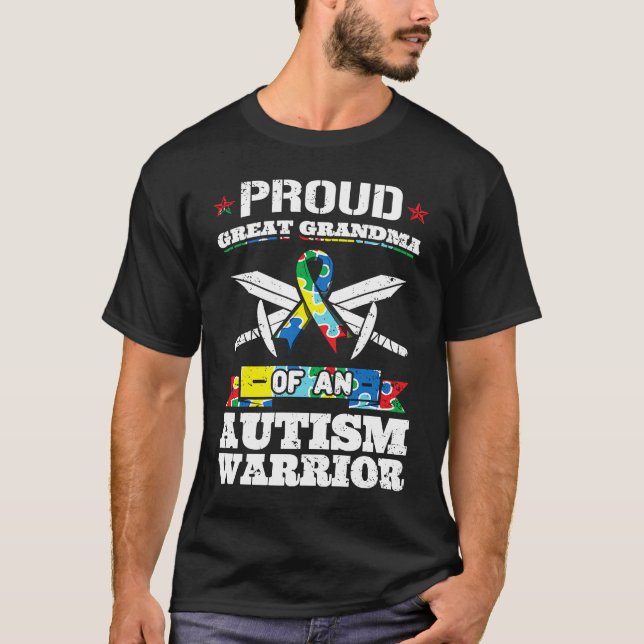 Proud Great Grandma Of An Autism Warrior Awareness T Shirt (Framsida)