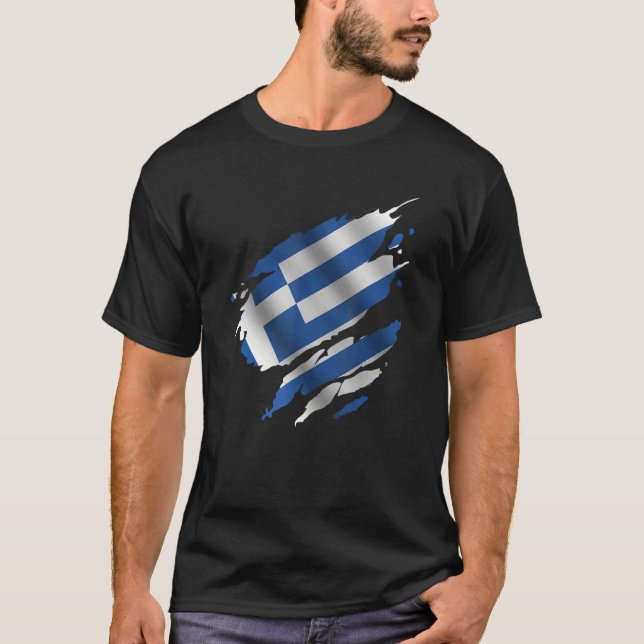 Proud Greece Root Torn Ripped greek Flag T Shirt (Framsida)