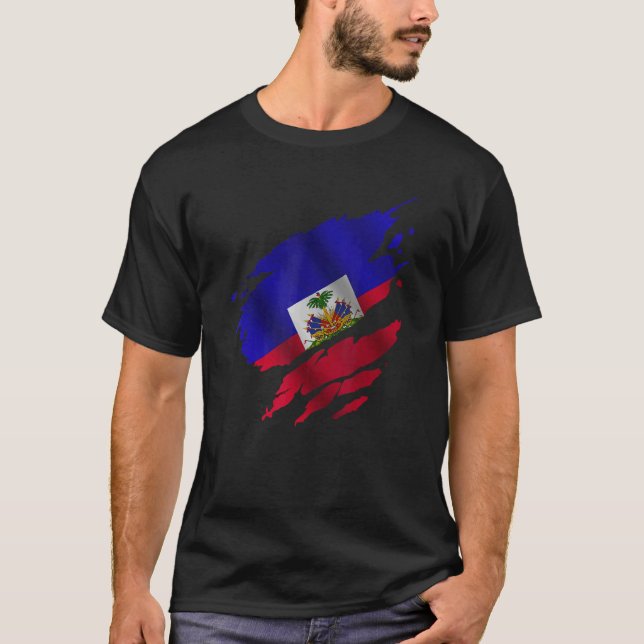 Proud Haitian Root Torn Ripped Haitia Flag T Shirt (Framsida)