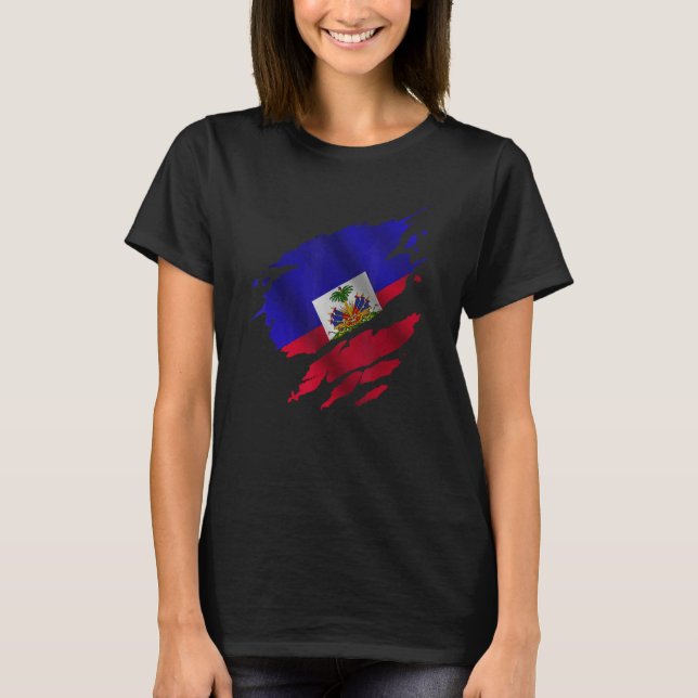Proud Haitian Root Torn Ripped Haitia Flag T Shirt (Framsida)