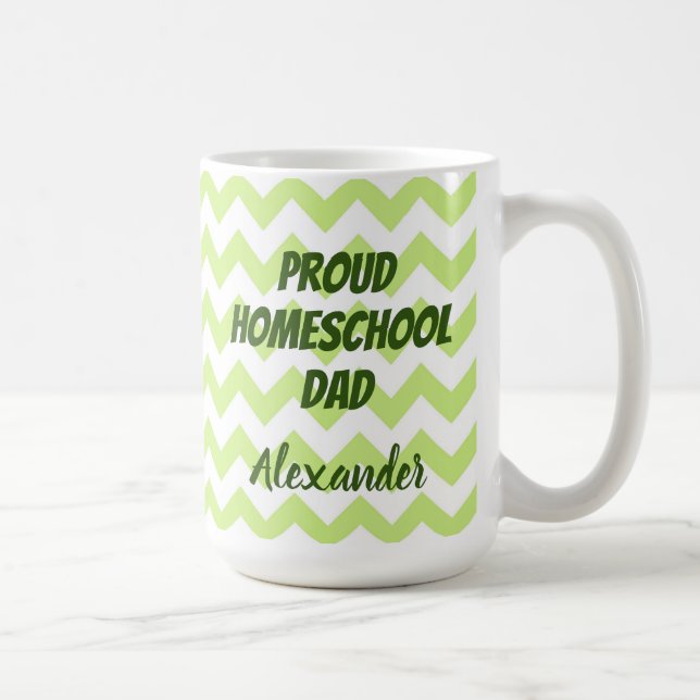 Proud Homeschool Pappa Grönt och White Chevron Kaffemugg (Höger)