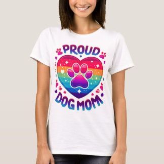 Proud Hund Mamma Rainbow Heart Design T Shirt