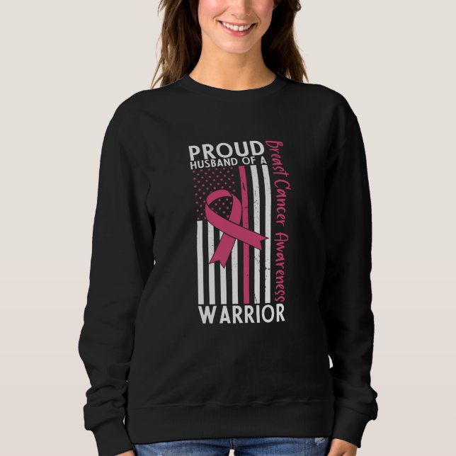 Proud Husband Of A Warrior Breast Cancer Awareness T Shirt (Framsida)