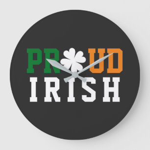 Proud Irish Shamrock Lucky Klöver Quote St Paddy  Stor Klocka