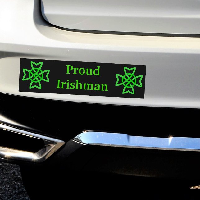 Proud Irishman Grönt Celtic Knots Bildekal (Bright green Irish Celtic knots on black Proud Irishman bumper sticker for your car.)