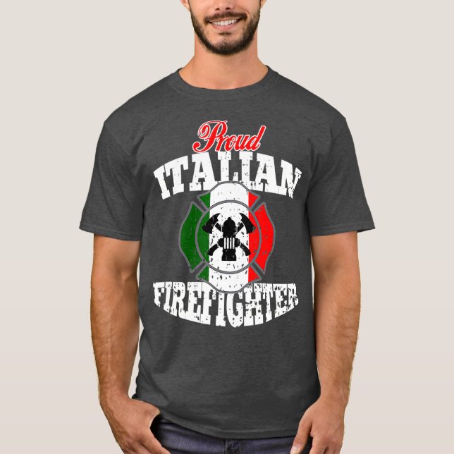 Proud Italy Fireman Italien Flagga Firefighter T Shirt (Framsida)