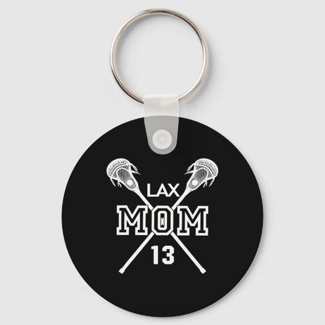 Proud Kärlek Lacrosse Mamma #13 Lax Player nummer  Nyckelring (Framsida)