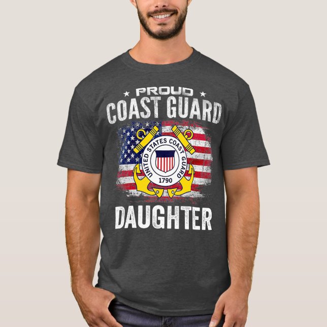 Proud Kusten Guard Dotter med amerikanska Flagga T Shirt (Framsida)