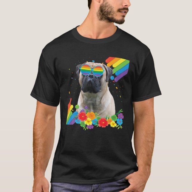 Proud LGBT Gay Bullmastiff Hund Pride Flagga Rainb T Shirt (Framsida)