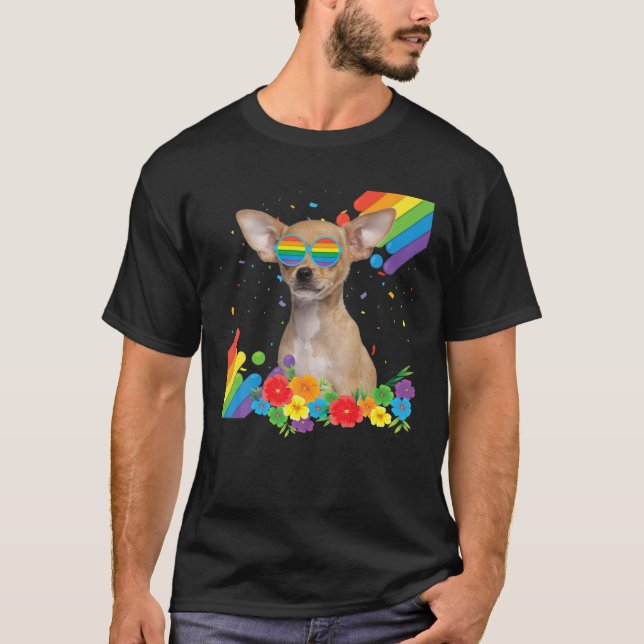 Proud LGBT Gay Chihuahua Hund Pride Flagga Rainbow T Shirt (Framsida)