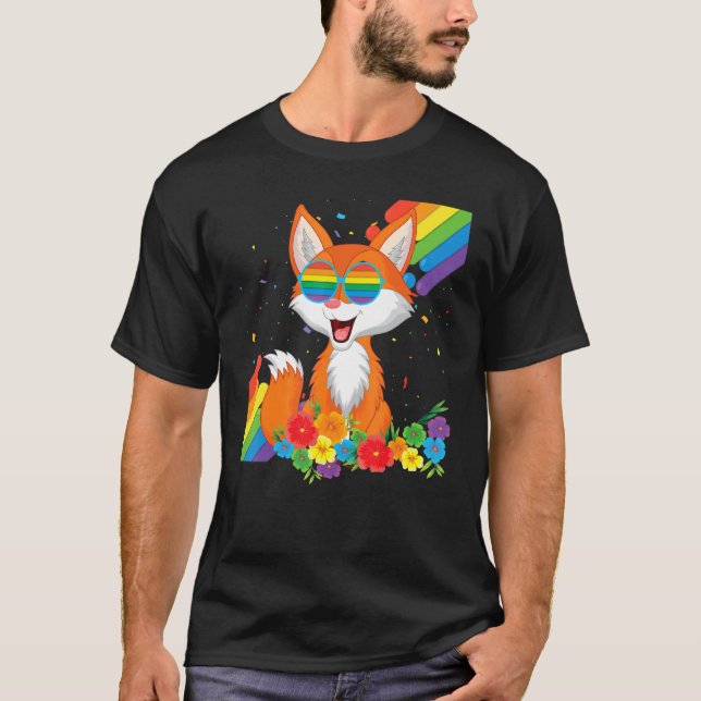 Proud Lgbt Gay Fox Pride Flagga Rainbow Lgbtq Lesb T Shirt (Framsida)