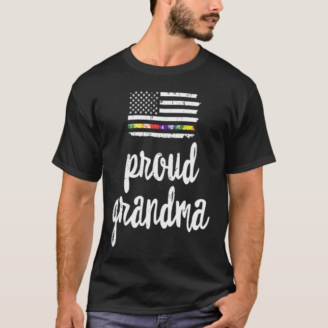 Proud LGBTQ Grandma American USA Flag Pride Ally R T Shirt (Framsida)