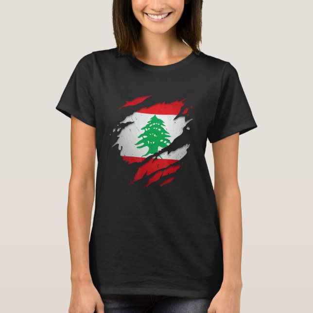 Proud Libanese Torn Ripping Libanon Flagga T Shirt (Framsida)
