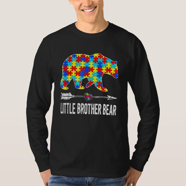 Proud Little Brother Bear Autism Awareness Boys T Shirt (Framsida)