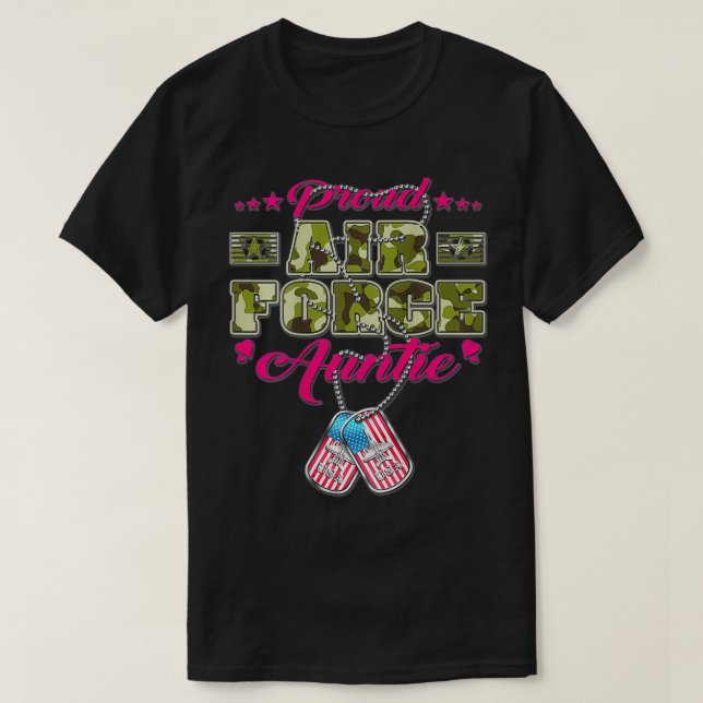 Proud Luft Force Auntie Camo US Flagga Hundbrickor T Shirt (Design framsida)
