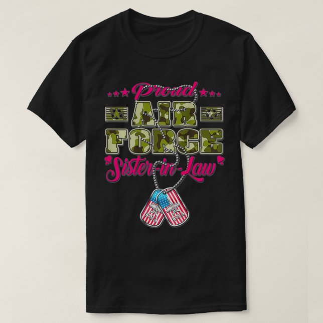 Proud Luft Force SisterInLaw US Flagga Milit Milit T Shirt (Design framsida)