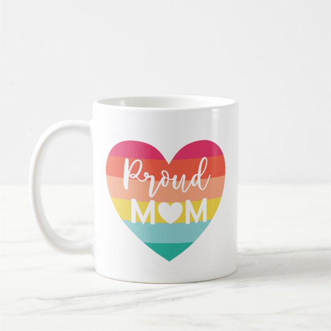 Proud Mamma Gay pride Colorful Rainbow Heart Kaffemugg (Vänster)