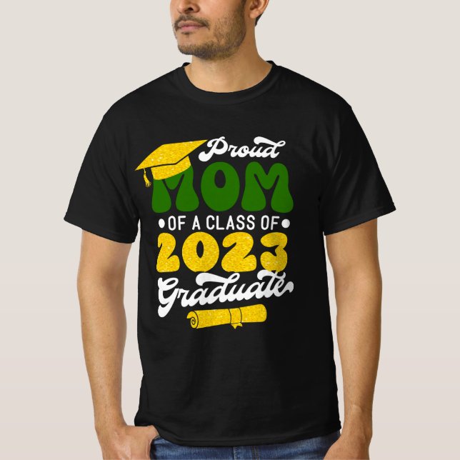 Proud MAMMA i klass 2023 Student Guld Glitter T Shirt (Framsida)