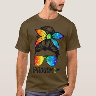 Proud Mamma Messy Hair Bun LGBT Gay pride Support T Shirt